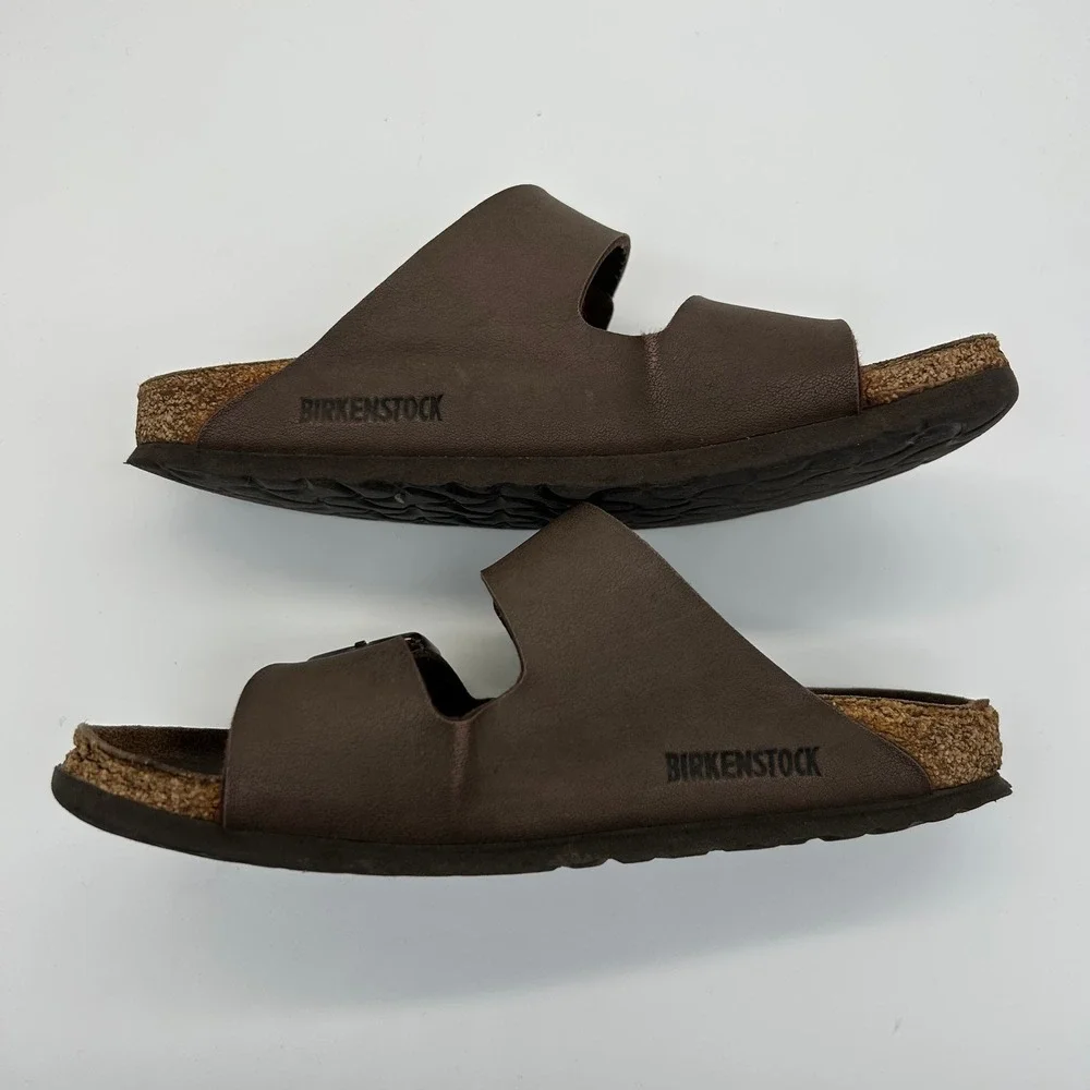 Birkenstock Arizona Sandals Womens 37 Brown Birko-Flor Two Strap Slide Comfort